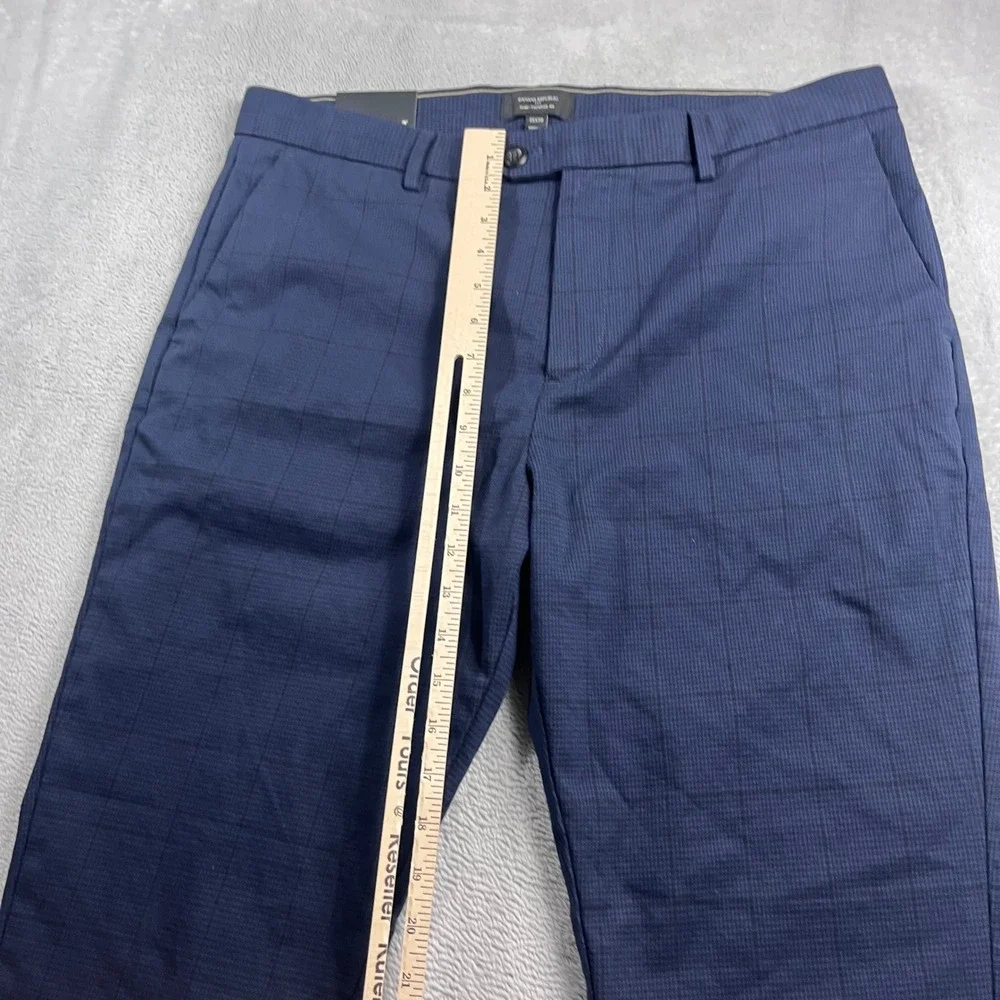 Banana Republic Grayson‎ Slim Tapered Fit Dress Pants Navy Blue Check 35x30 Mens